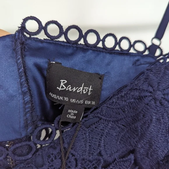 Bardot | NWT Koko Floral Lace Navy Blue Sleeveless Midi Dress - Picture 3 of 10